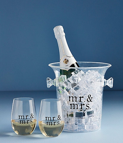 Mud Pie Wedding Mr & Mrs Ice Bucket & Glass Set