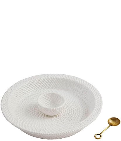 Mud Pie Westport Woven Stoneware Chip & Dip Server Set