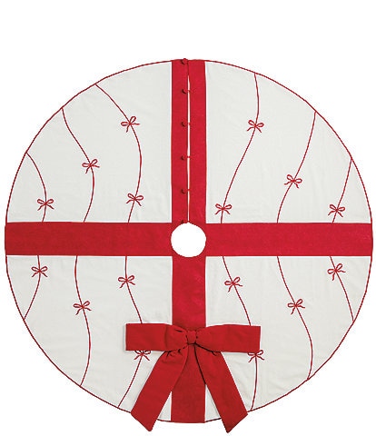 Mud Pie Whimsical Christmas Collection Bow Embroidered Tree Skirt