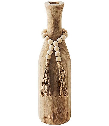 Mud Pie White House Collection Wood Accent Beads With Tassel Vase