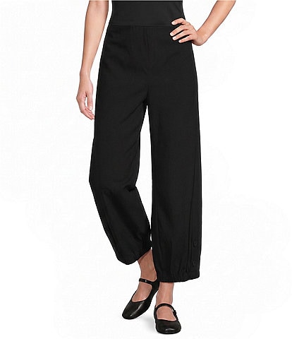 Multiples Solid Twill No Waist Side Panel Elastic Hem Cropped Pants