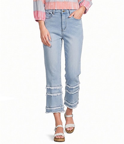 Multiples Denim Fringe Hem Flared Crop Jeans