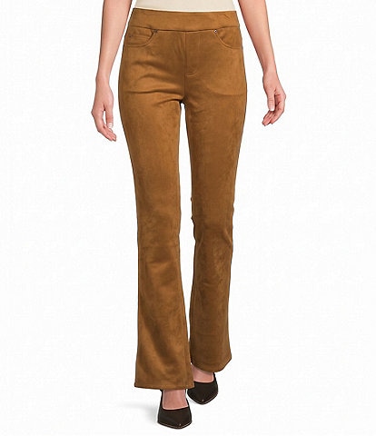 Multiples Faux Suede Flared Full Length Pull-On Pants