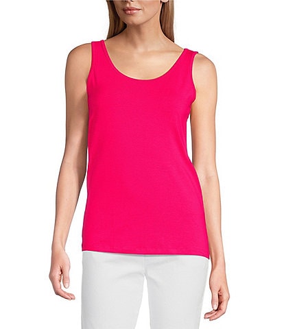 Multiples Fitted Solid Knit Double Scoop Neck Sleeveless Tank Top