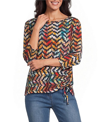 Multiples Knit Print Scoop Neck 3/4 Sleeve Top
