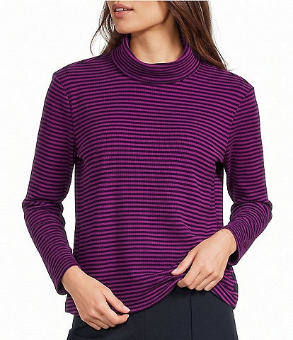 Multiples Knit Stripe Turtleneck Long Sleeve Pullover Top
