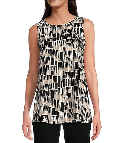 Multiples Petite Size Abstract Print Hatchi Knit Scoop Neck Swing Tank