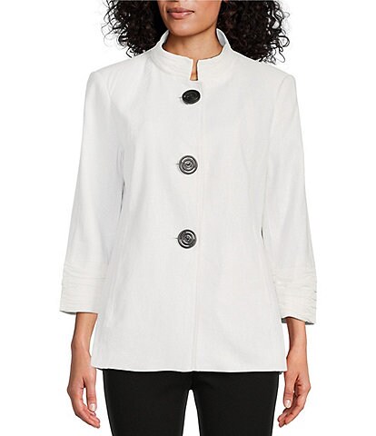 Multiples Petite Size Linen Blend Georgette Shirred Collar 3/4 Sleeve Jacket