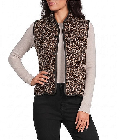 Multiples Petite Size Quilled Contrast Reversible Stand Collar Sleeveless Snap Front Vest