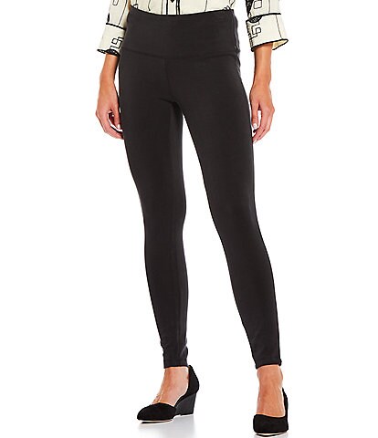 Slimsation® by Multiples Petite Size Solid Knit Wide Waistband Skinny Leg Ankle Leggings