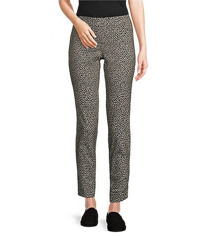 Multiples Petite Size Stretch Twill Cheetah Print Pull-On Ankle Pants