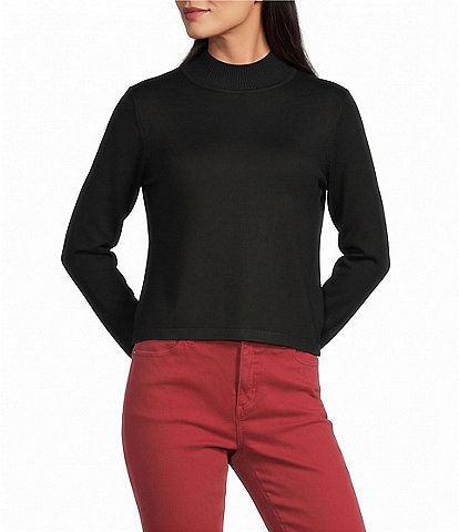 Multiples Petite Size Sweater Knit Mock Neck Long Sleeve Top