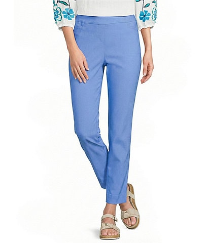 Slimsation® by Multiples Petite Size Wide Waistband Pull-On Plain Weave Ankle Pants