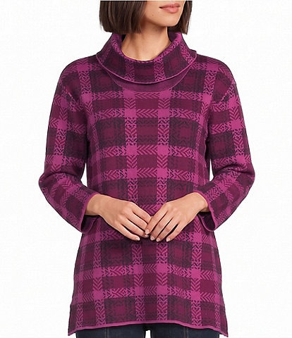 Multiples Petite Size Yarn Dyed Knit Cowl Neck 3/4 Sleeve Sweater