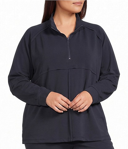 Multiples Plus Size 3/4 Zip Mock Neck Long Raglan Sleeve Top