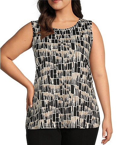 Multiples Plus Size Abstract Print Hatchi Knit Scoop Neck Swing Tank