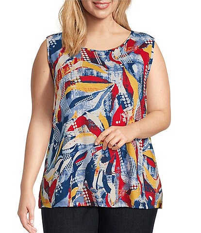 Multiples Plus Size Abstract Print Scoop Neck Tank