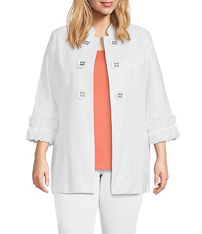 Multiples Plus Size Banded Collar Trimmed Cuff Open Front Jacket
