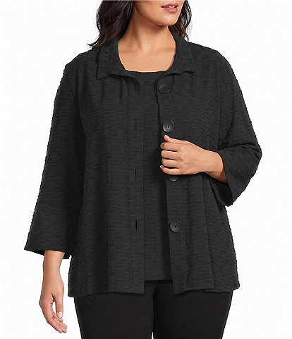 Multiples Plus Size Clipped Jacquard 2 Piece Jacket & Matching Tank