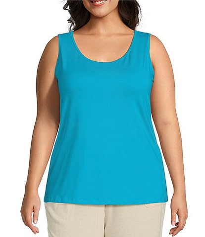 Multiples Plus Size Fitted Solid Knit Double Scoop Neck Sleeveless Tank Top
