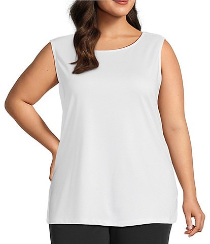 Multiples Plus Size High Crew Neck Sleeveless Knit Tank
