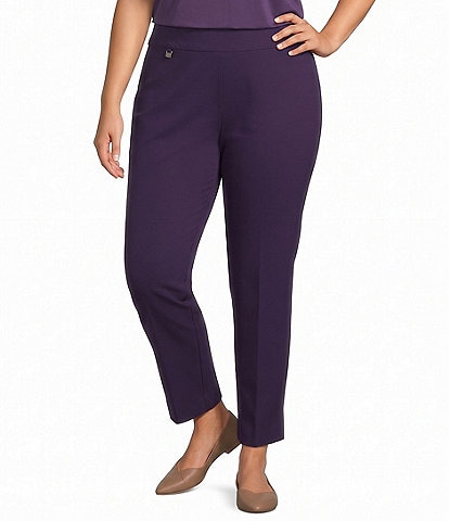 Slimsation® by Multiples Plus Size Solid Ease-Y-Fit Knit Pull-On Ankle Pants
