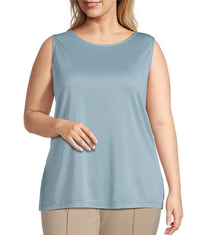 Multiples Plus Size Solid Knit Crew Neck Sleeveless Fitted Tank Top