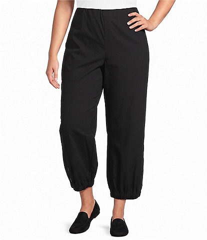 Multiples Plus Size Solid Twill No Waist Side Panel Elastic Hem Cropped Pants