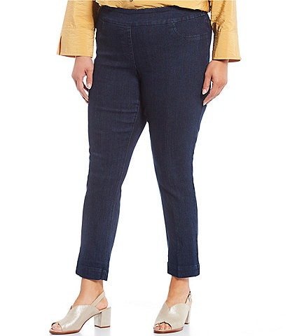 Slimsation® by Multiples Plus Size Straight Leg Pull-On Ankle Pants