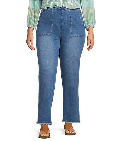 Multiples Plus Size Wide Leg Pull-On Cropped Denim Jeans
