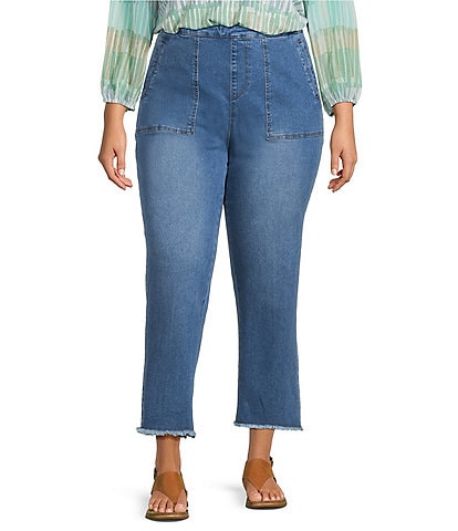 Multiples Plus Size Wide Leg Pull-On Cropped Denim Jeans