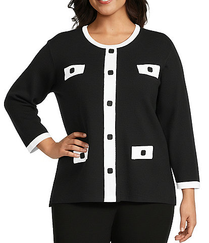 Multiples Plus Size Wide Neck 3/4 Sleeve Sweater Knit Top