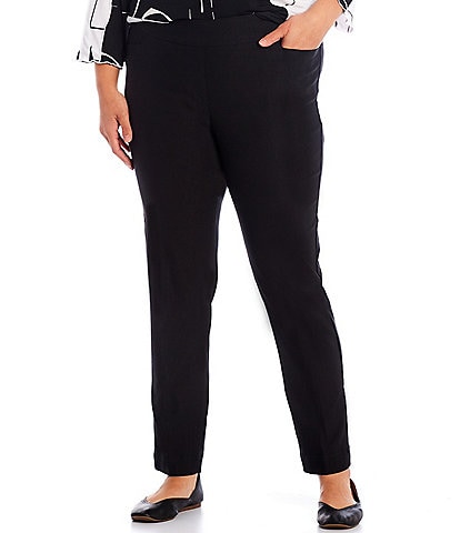 Slimsation® by Multiples Plus Size Wide Waistband Pull-On Plain Weave Ankle Pants