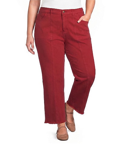 Multiples Slimsation® by Multiples Plus Size Double Top Stitch Front Seam Fringe Cropped Pant