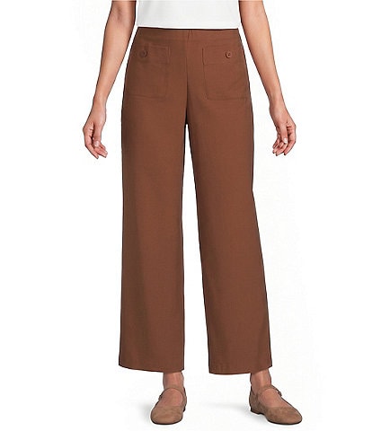  Slimsation Twill Wide Leg Crop Length Faux Zipper Pull On Pants