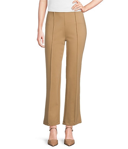 Multiples Solid 4-Way Stretch Ponte Elastic No-Waist Pintuck Pull-On Ankle Pants