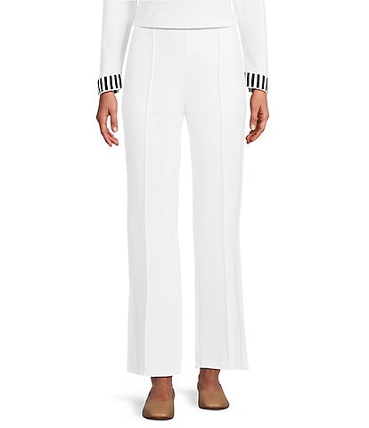Multiples Solid 4-Way Stretch Ponte Elastic No-Waist Pintuck Pull-On Ankle Pants