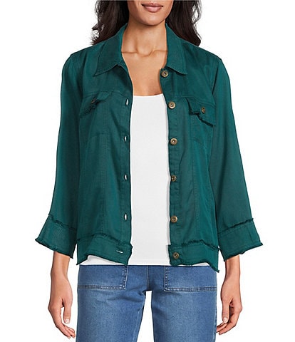Multiples Solid Lyocell Point Collar 3/4 Sleeve Button-Front Jacket