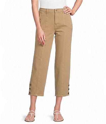 Multiples Stretch Dyed Denim Flat Front Straight Leg Crop Length Pants