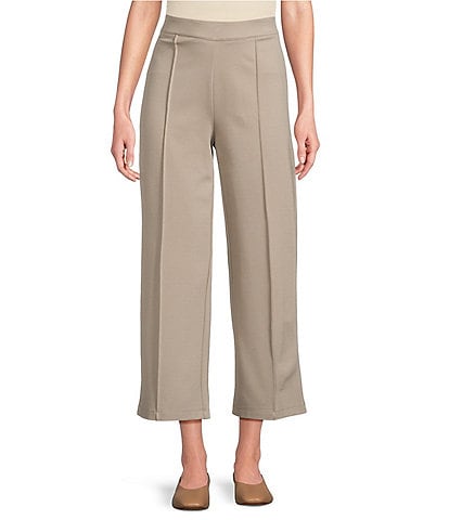 Multiples Wide-Leg Pintuck Pull-On Cropped Pants