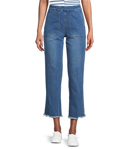 Multiples Wide-Leg Pull-On Cropped Denim Jeans