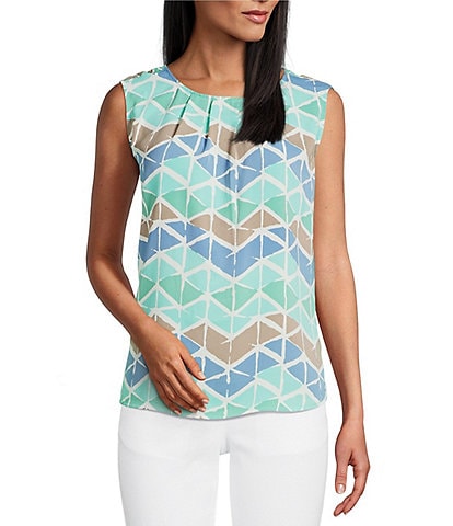 Multiples Woven Printed Scoop Neck Sleeveless Fitted Tank Top