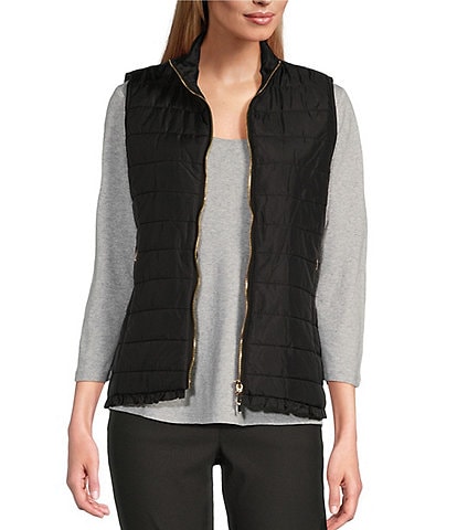 Multiples Woven Stand Collar Sleeveless Quilted Vest