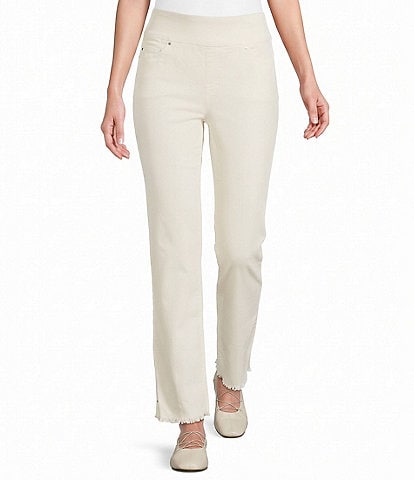 Multiples Woven Stretch Cord Straight Leg Ankle Length Pull On Pants