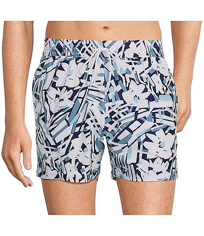 Murano Abstract Floral 5#double; Inseam Swim Trunks