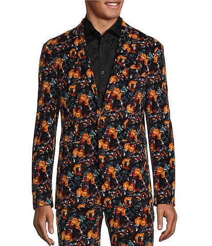 Murano Ancient Renaissance Collection Slim Fit Floral Print Corduroy Suit Separates Blazer