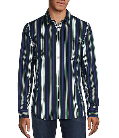 Murano Back to Space Collection Slim Fit Two Pocket Stripe Long Sleeve Woven Shirt