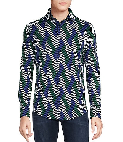 Murano Back to Space Collection Slim Fit Zigzag Printed Long Sleeve Coatfront Shirt