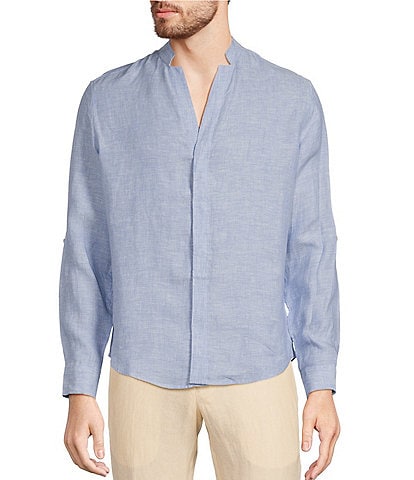 Murano Baird McNutt Classic Fit Mandarin Collar Roll-Tab Long Sleeve Linen Woven Shirt
