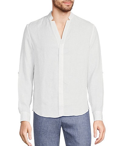 Murano Baird McNutt Classic Fit Mandarin Collar Roll-Tab Long Sleeve Linen Woven Shirt